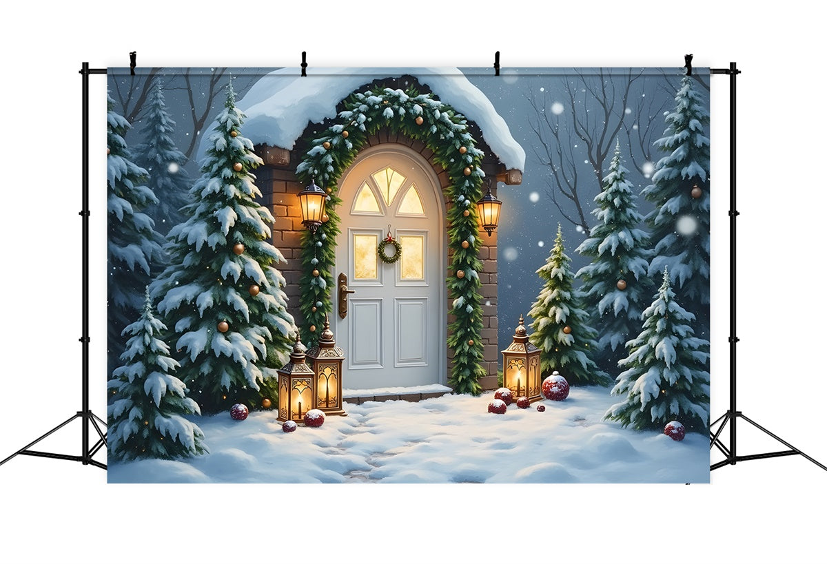 Xmas Backdrop Door Lantern Snowy Entrance Backdrop By Magali