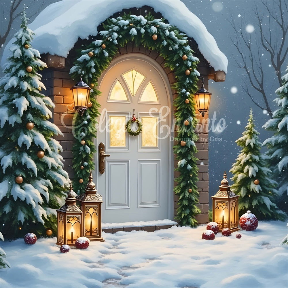 Xmas Backdrop Door Lantern Snowy Entrance Backdrop By Magali
