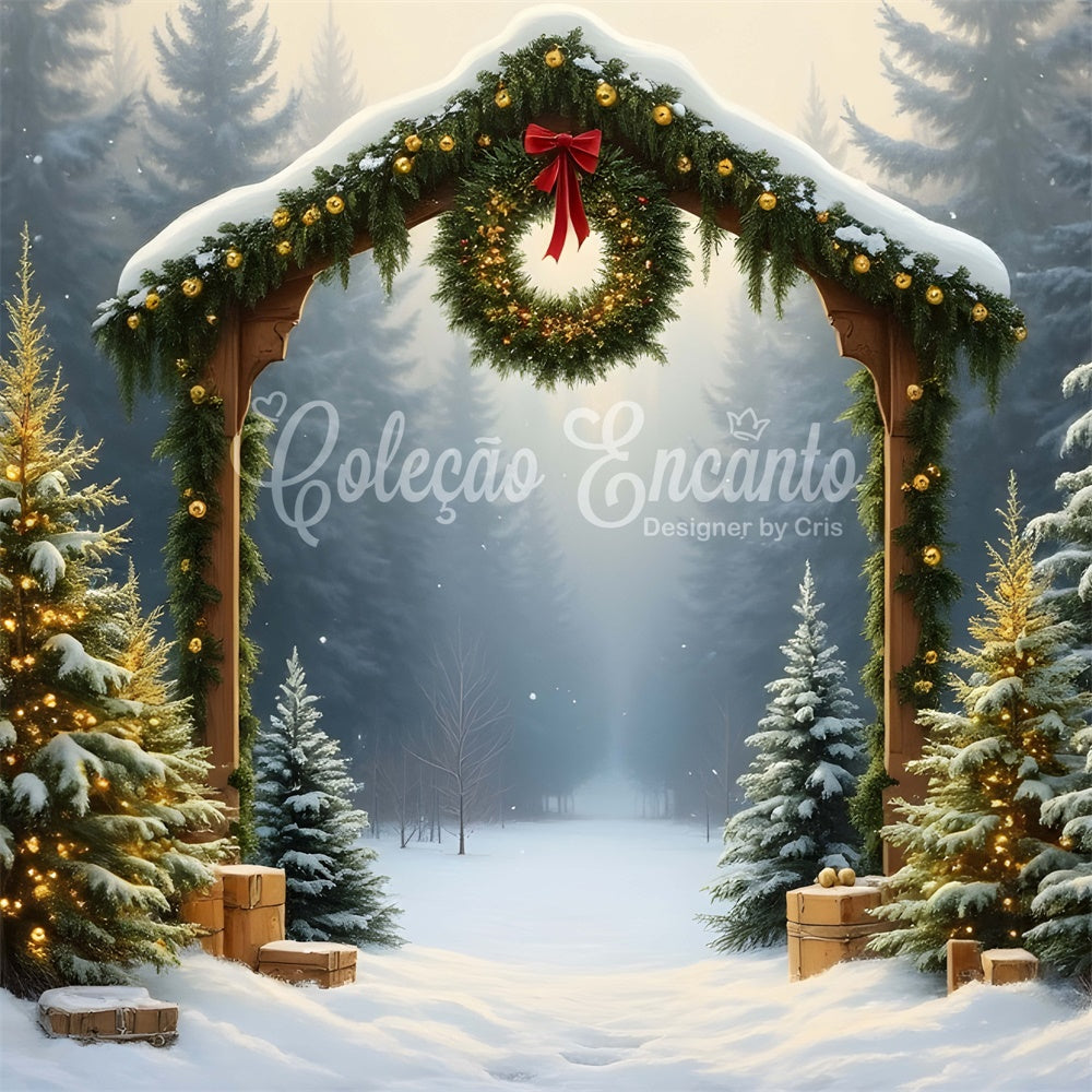 Xmas Backdrops Snowy Forest Arch Wreath Backdrop By Magali