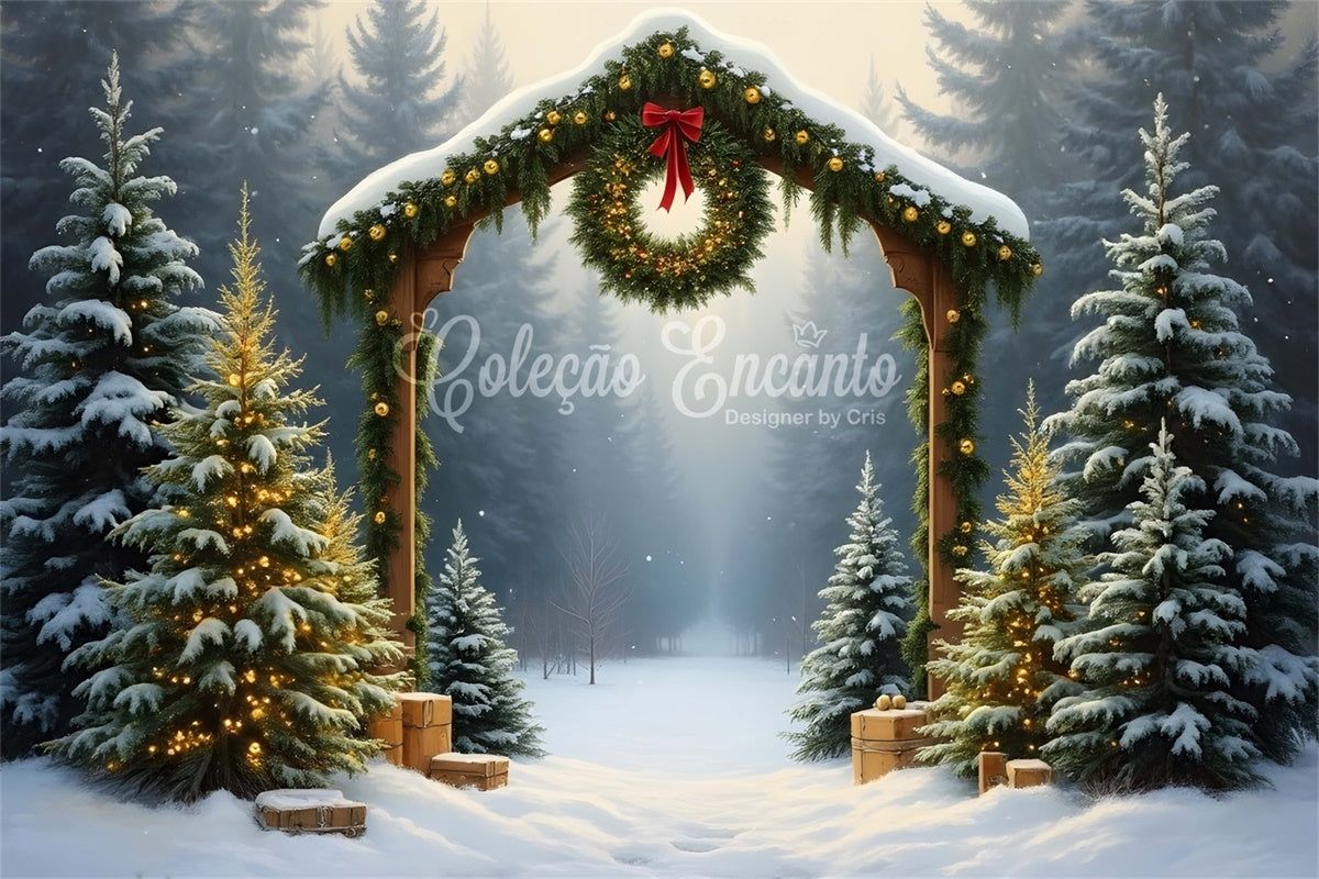 Xmas Backdrops Snowy Forest Arch Wreath Backdrop By Magali