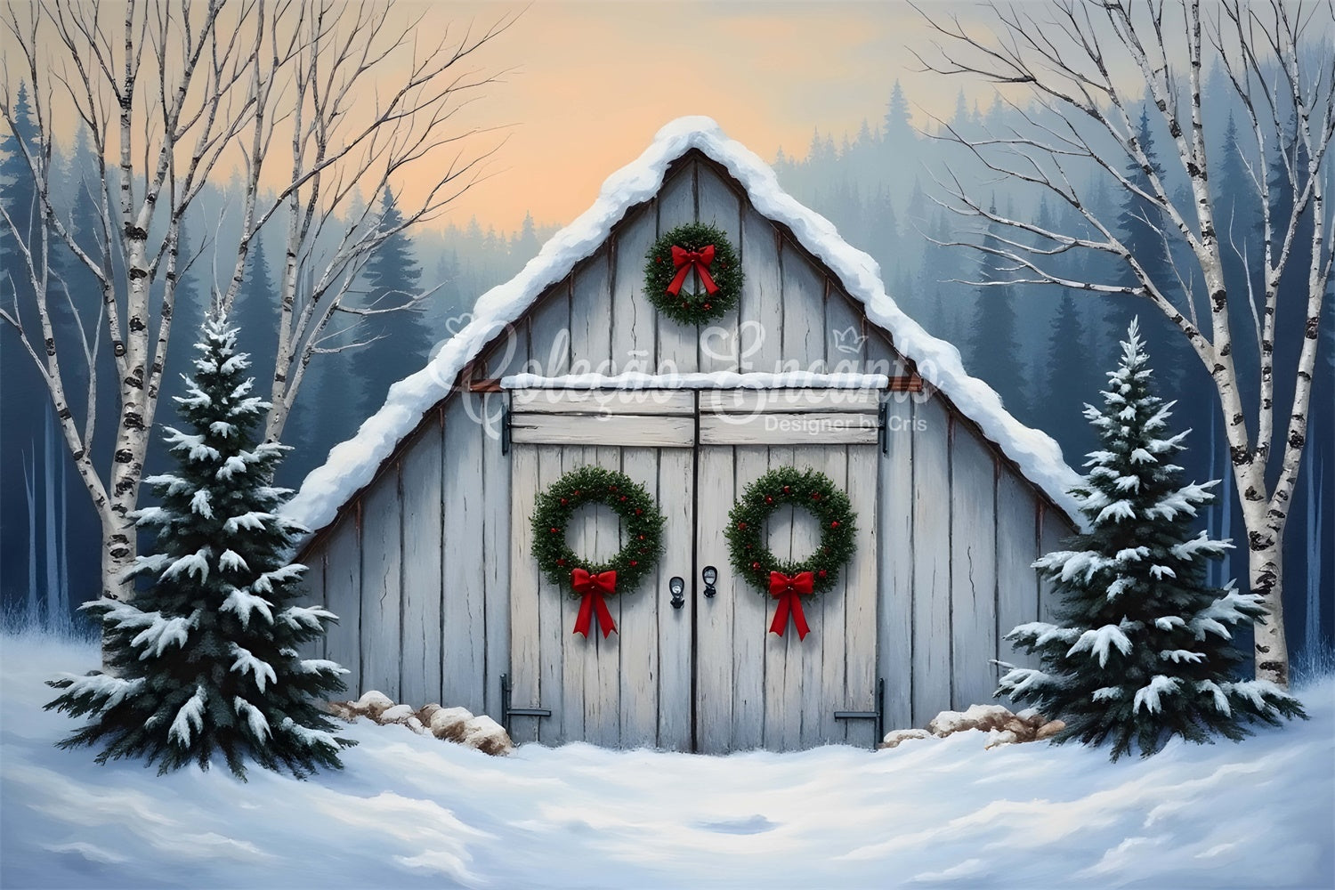Christmas Tree Farm Backdrop Barn Door Rustic Backdrop By Magali