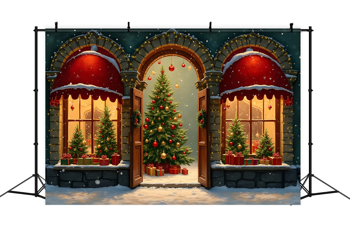 Christmas Tree Backdrop Arched Window Tree Display Backdrop By Magali
