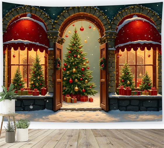 Christmas Tree Backdrop Arched Window Tree Display Backdrop By Magali