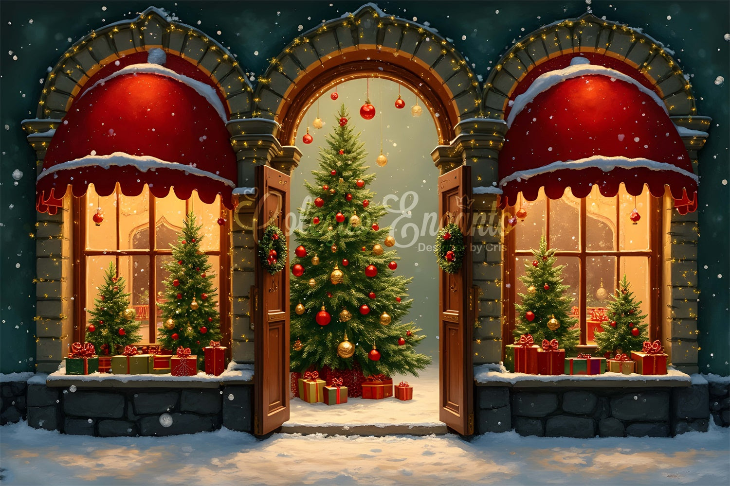 Christmas Tree Backdrop Arched Window Tree Display Backdrop By Magali