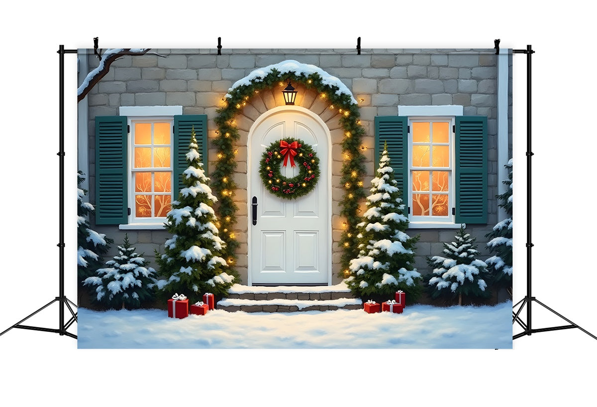 Christmas Backdrops Door Pine Garland Backdrop By Magali