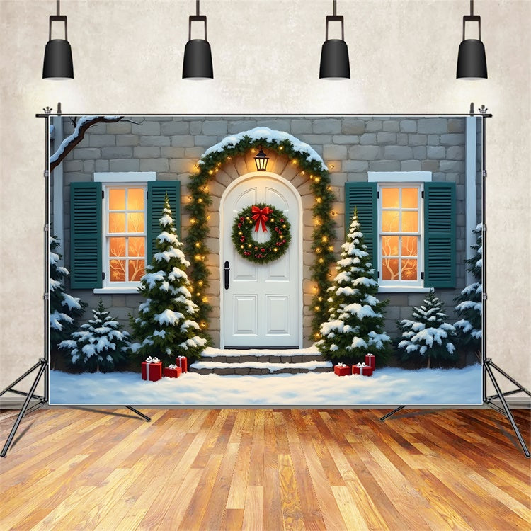 Christmas Backdrops Door Pine Garland Backdrop By Magali