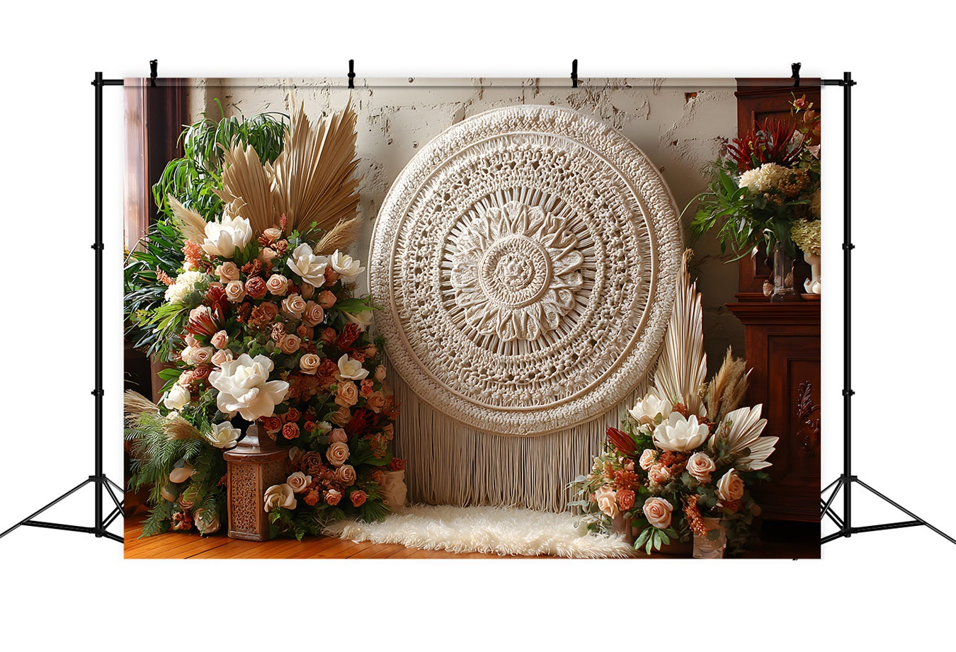 Happy Mothers Day Backdrop Rustic Boho Macrame Floral Mothers Day Flower Backdrop By Magali