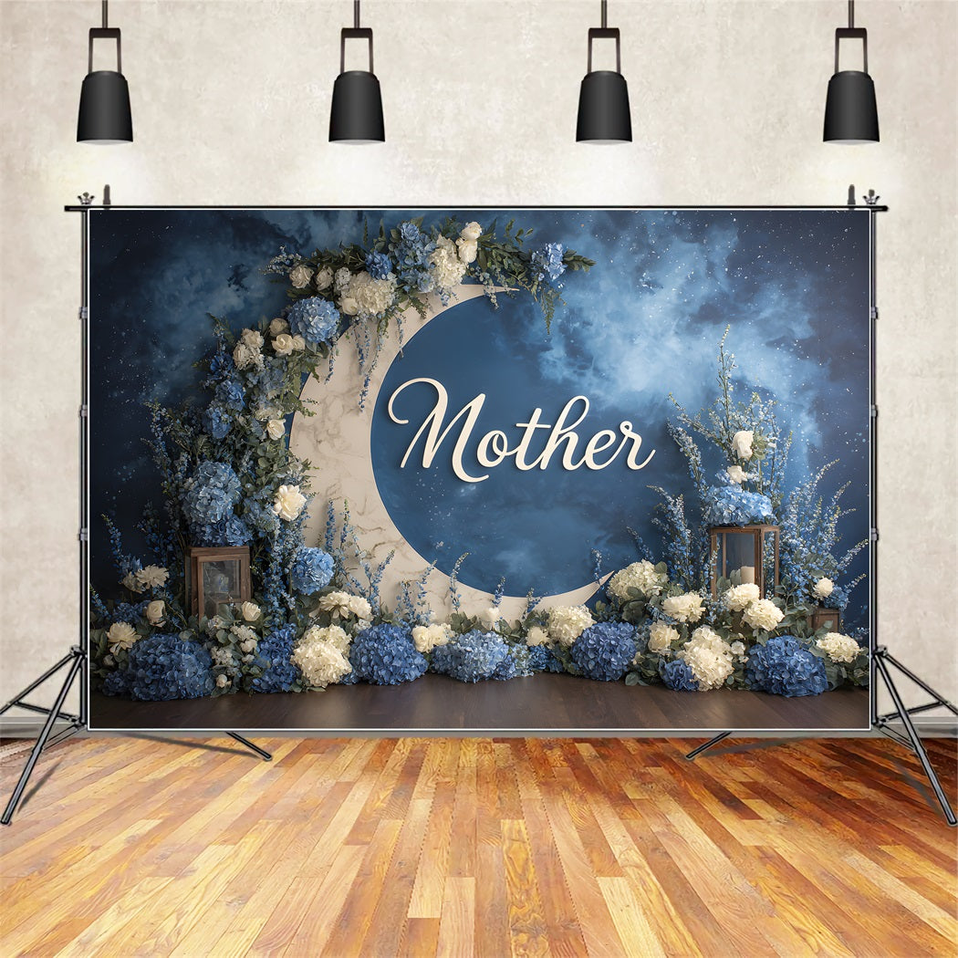 Mothers Day Backdrops Blue Floral Moon Arch Happy Mothers Day Backdrops By Magali
