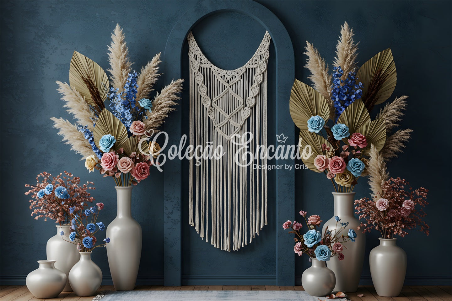 Mother's Day Photo Backdrops Blue Macrame Floral Photo Booth Mothers Day Backdrop By Magali