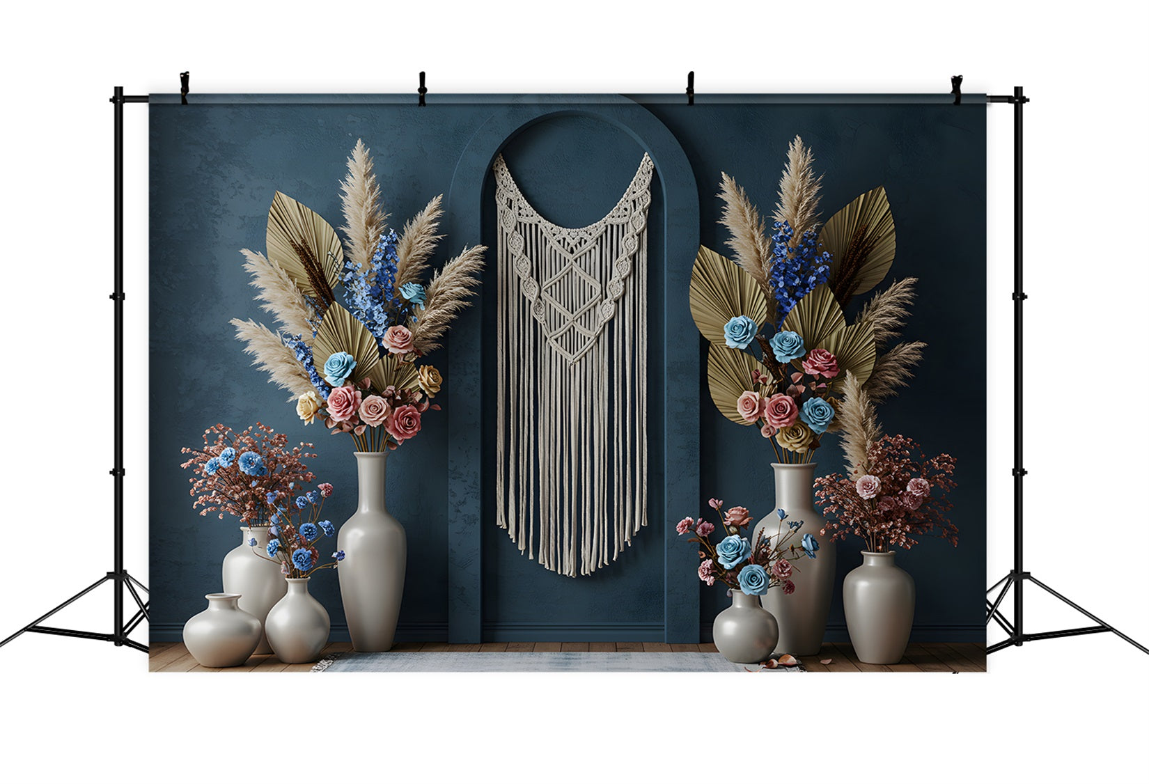 Mother's Day Photo Backdrops Blue Macrame Floral Photo Booth Mothers Day Backdrop By Magali