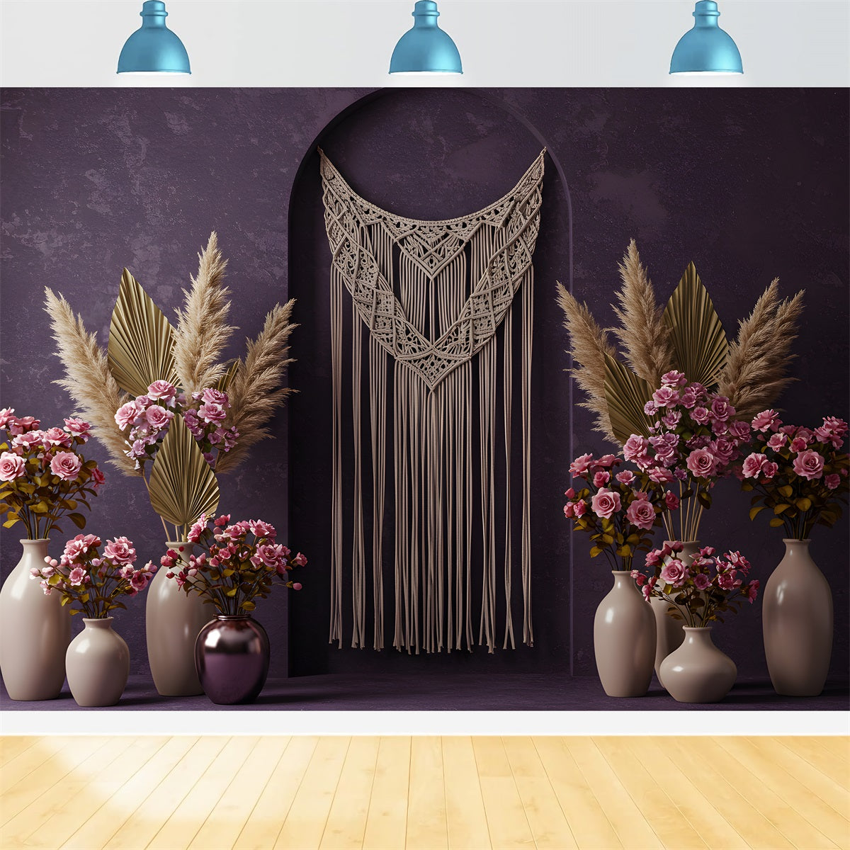 Mothers Day Photo Backdrops Purple Wall Macrame Floral Mother's Day Backdrop By Magali
