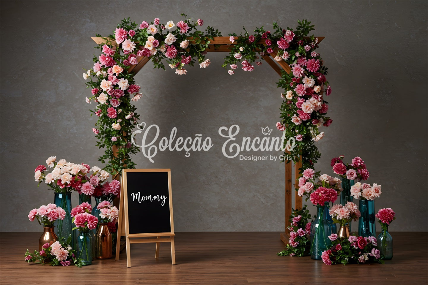 Mother's Day Photo Booth Backdrops Pink Floral Archway Mother's Day Photo Booth Backdrops By Magali
