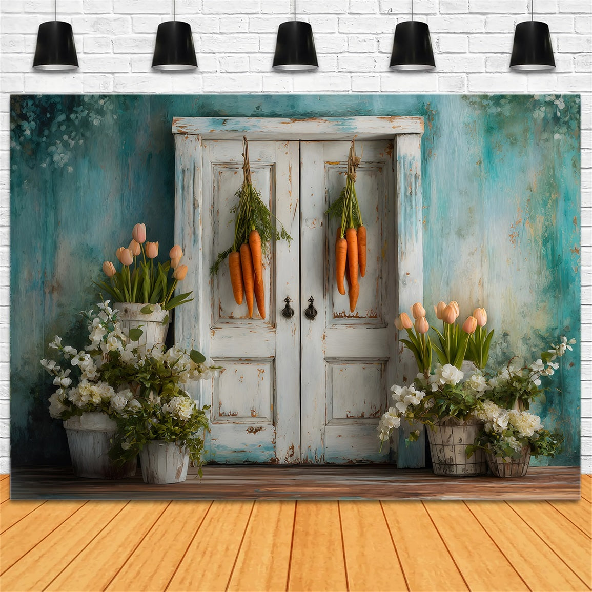 Easter Tulip Backdrop Carrot Door Flower Decor Easter Photo Backdrop By Magali