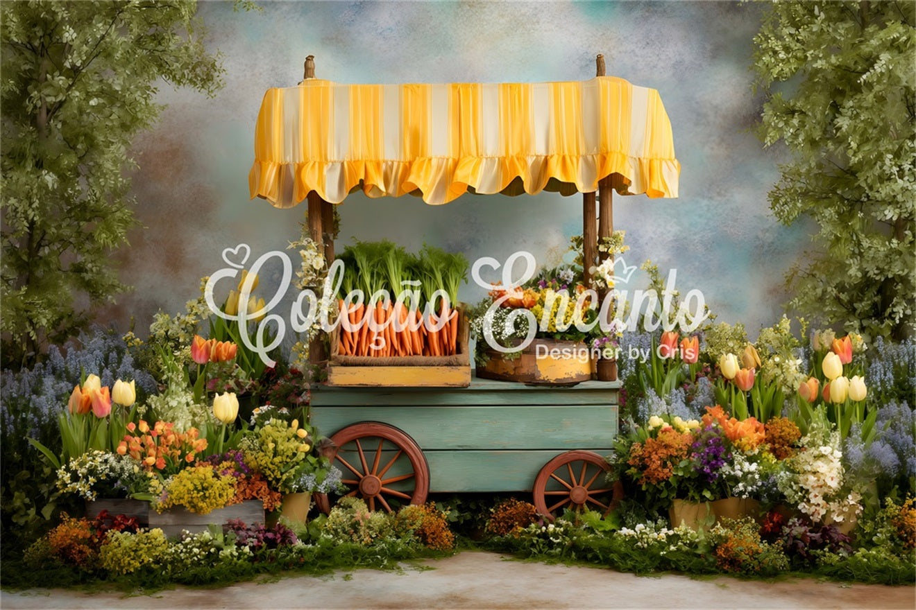 Easter Carrot Backdrop Colorful Cart Spring Blooms Easter Backdrops By Magali