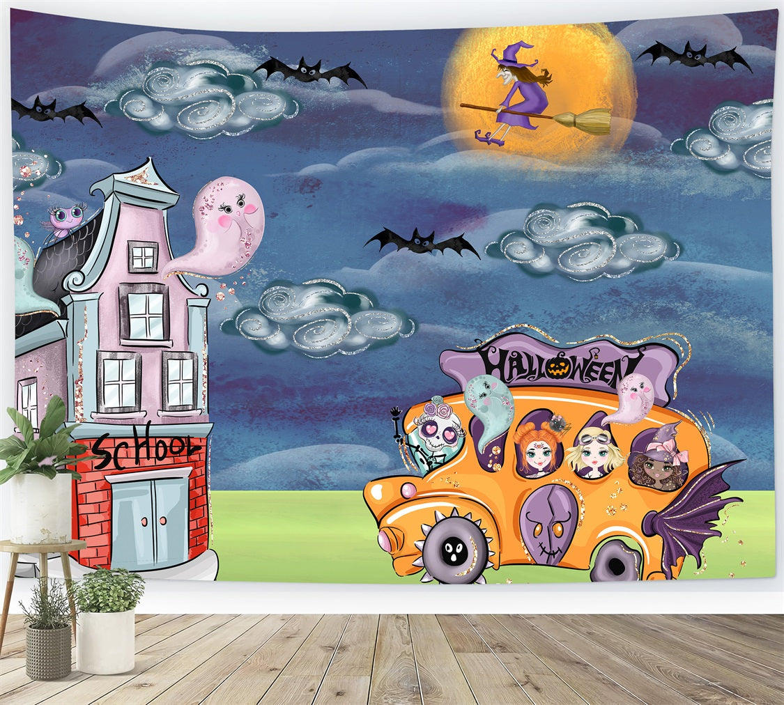 Children Backdrop Ghost Witch School Bus Night Halloween Backdrops For Kids By Magali