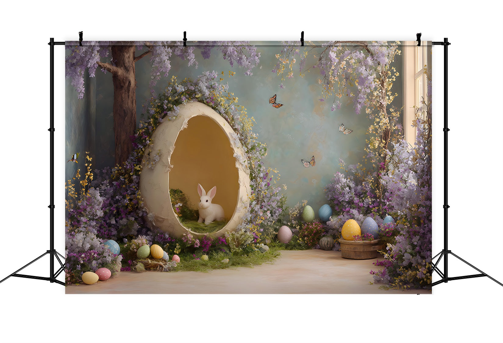 Rabbit Backdrop Bunny Egg Purple Florals Easter Photography Backdrops By Magali