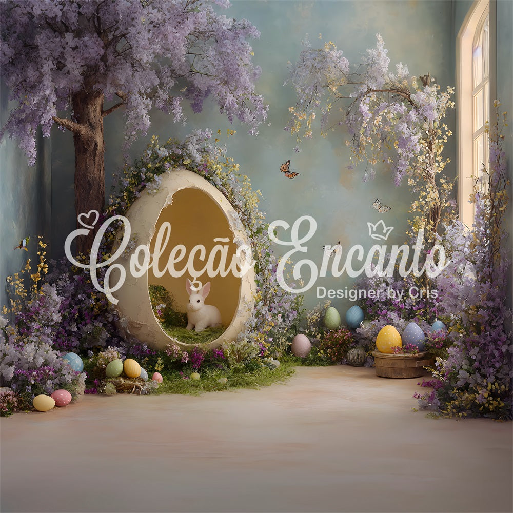 Rabbit Backdrop Bunny Egg Purple Florals Easter Photography Backdrops By Magali
