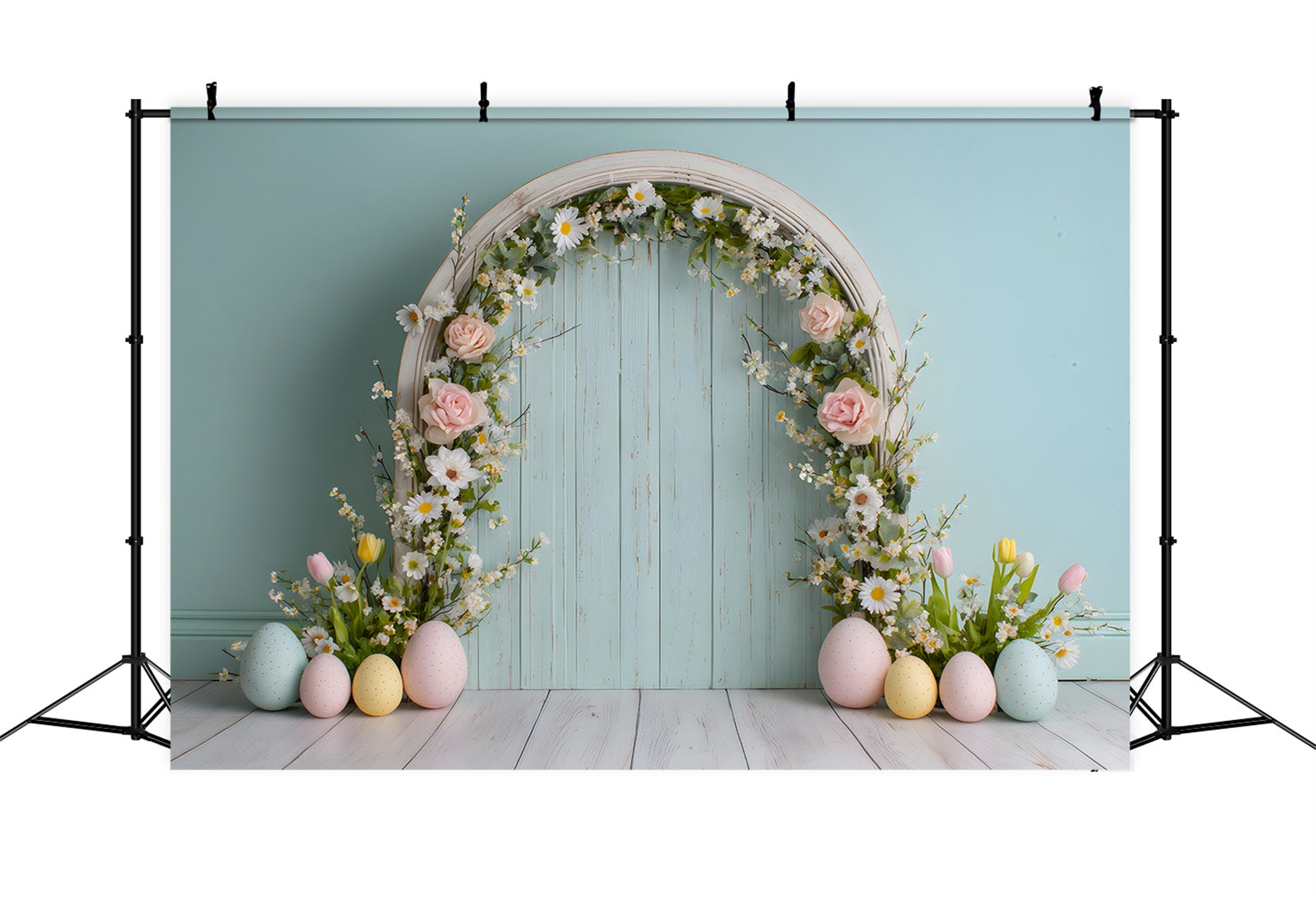 Easter Daisy Backdrop Flower Arch Pastel Eggs Easter Photo Backdrop Ideas By Magali