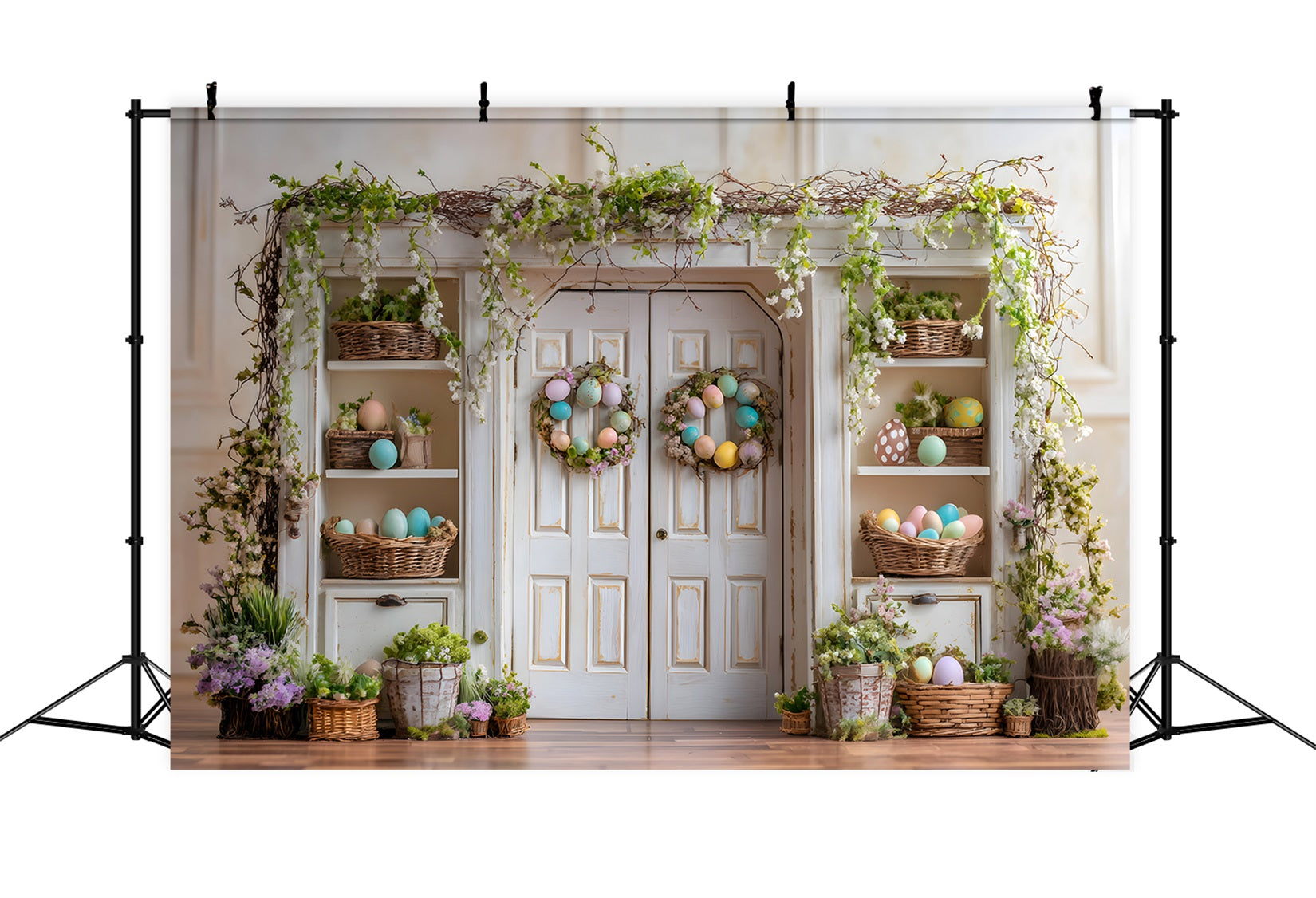 Easter Spring Floral Wreath Backdrop Vine Door Egg Shelves Easter Backdrops By Magali
