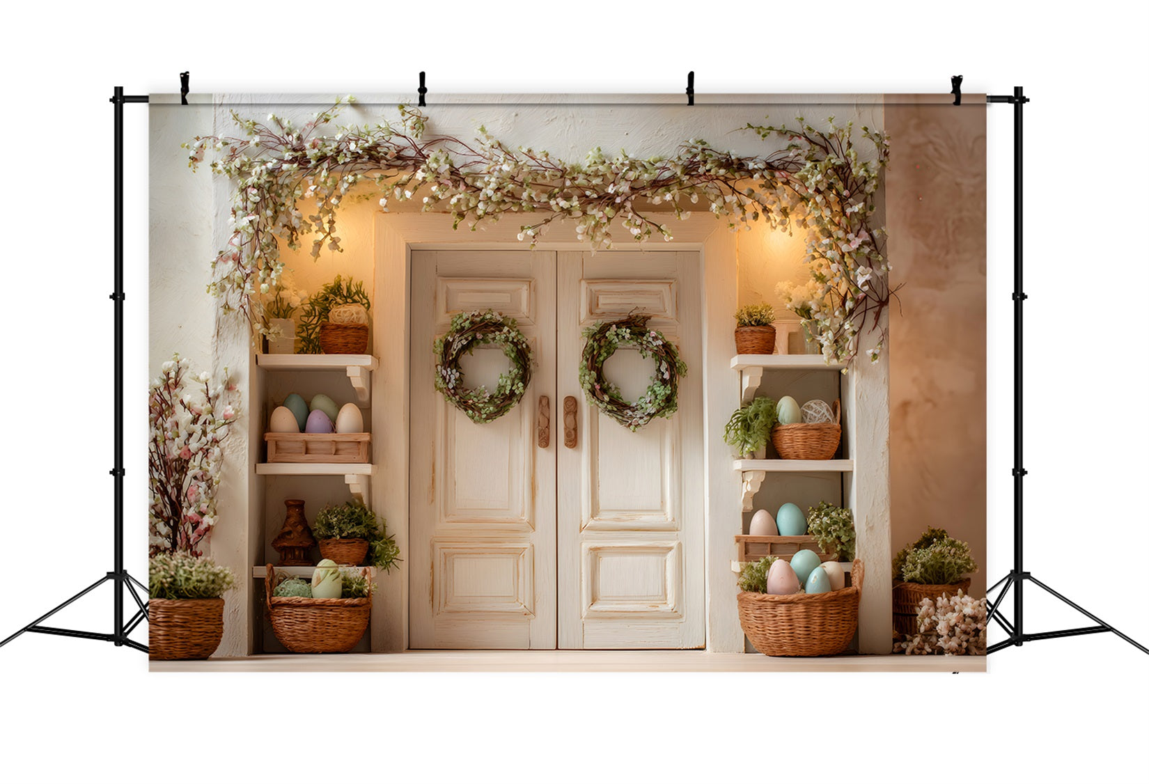 Easter Spring Backdrop Blossom Door Green Wreaths Easter Photoshoot Backdrop By Magali
