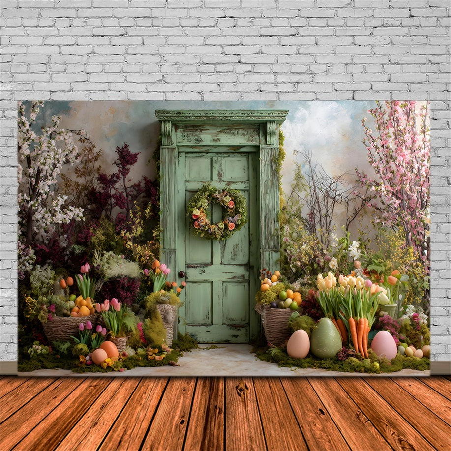 Easter Spring Backdrop Green Door Mossy Blooms Easter Backdrop For Photos By Magali