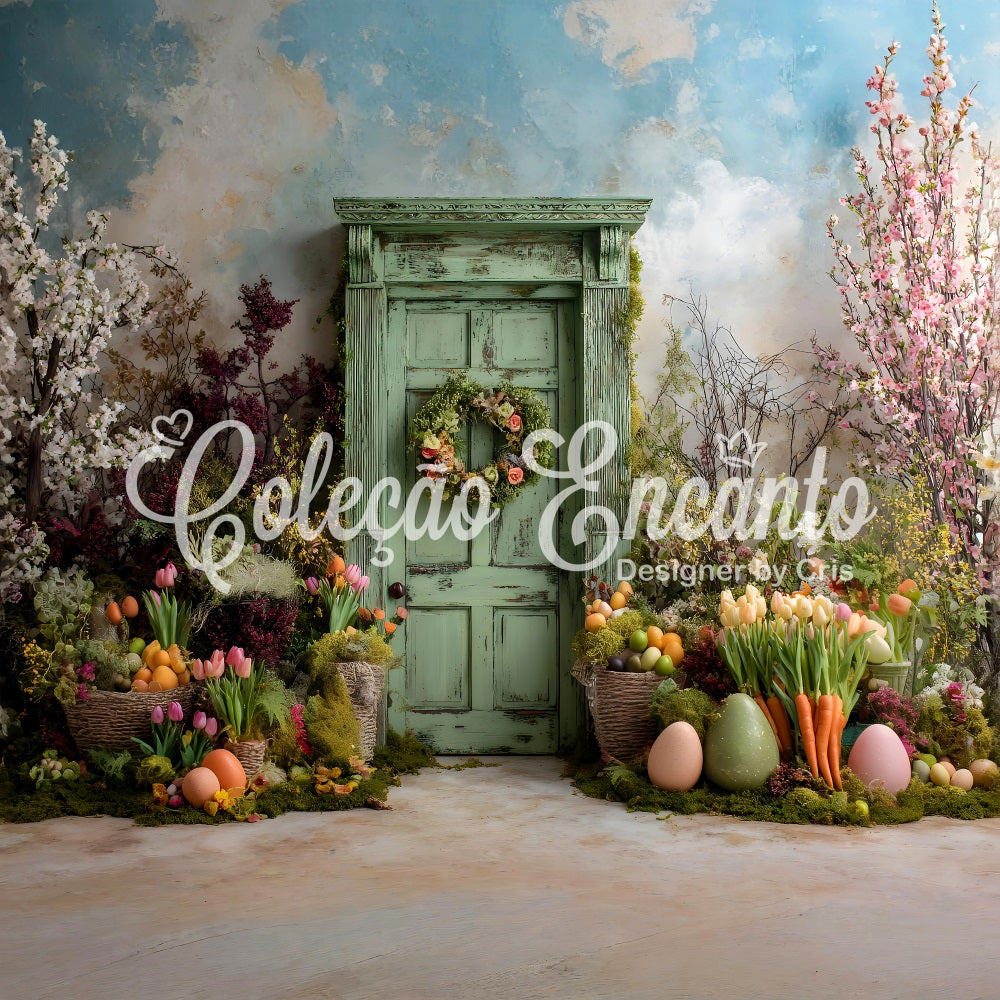 Easter Spring Backdrop Green Door Mossy Blooms Easter Backdrop For Photos By Magali