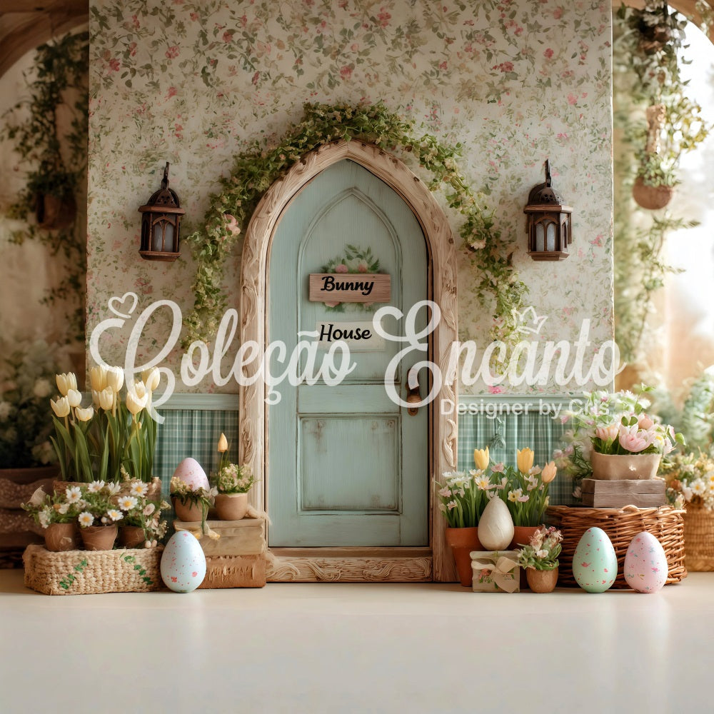 Easter Tulip Backdrop Bunny House Flower Eggs Backdrop For Easter By Magali
