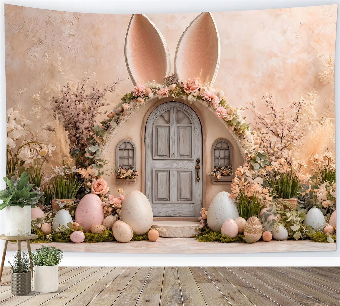 Easter Cute Backdrop Ears Door Pastel Eggs Backdrop For Easter Pictures By Magali