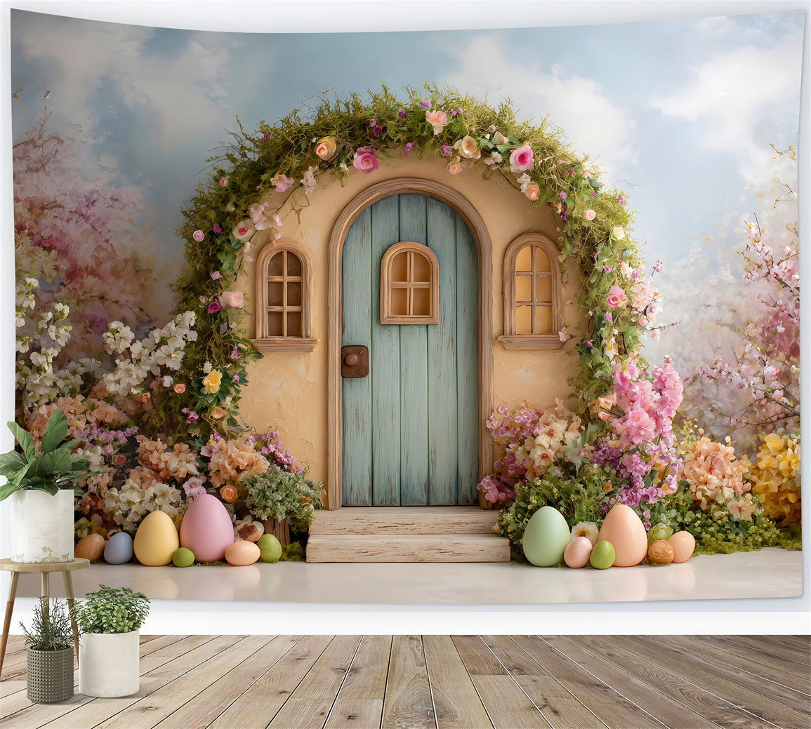 Easter Wreath Doorway Backdrop Floral Arch Tiny Door Outdoor Easter Backdrop By Magali