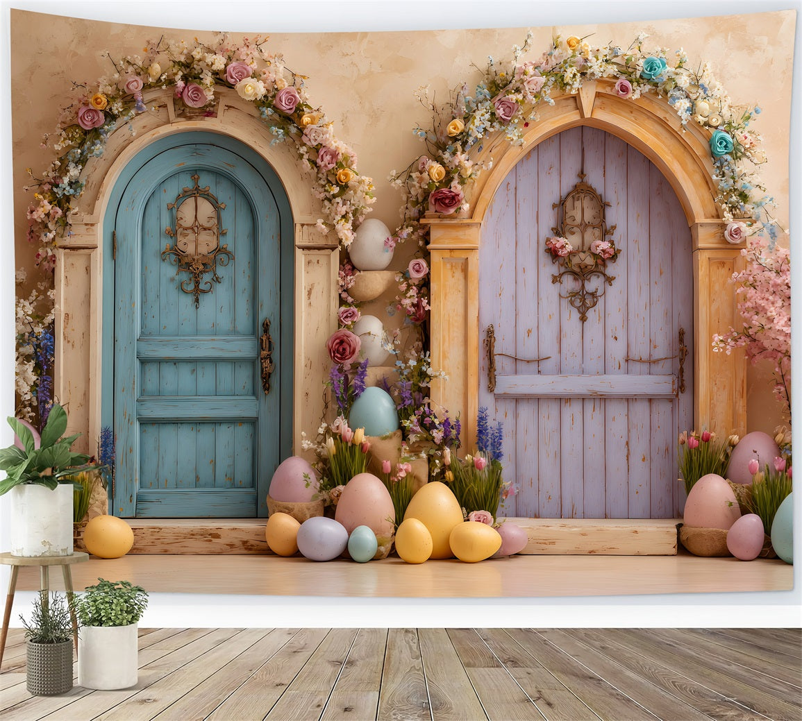 Easter Egg Backdrop Double Doors Flower Blooms Backdrops Easter By Magali