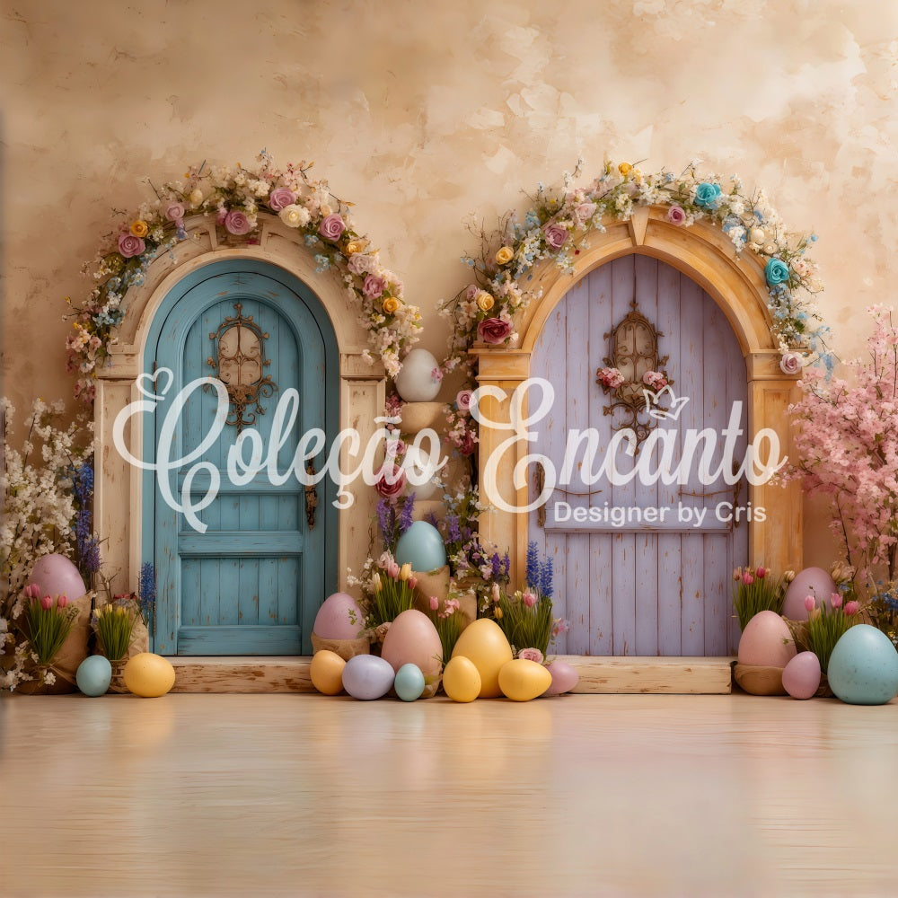 Easter Egg Backdrop Double Doors Flower Blooms Backdrops Easter By Magali