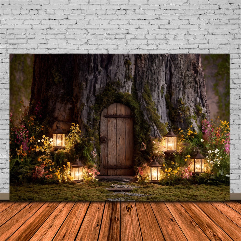 Easter Bunny Burrow Backdrop Tree Door Lantern Blooms Easter Backdrops For Photos By Magali