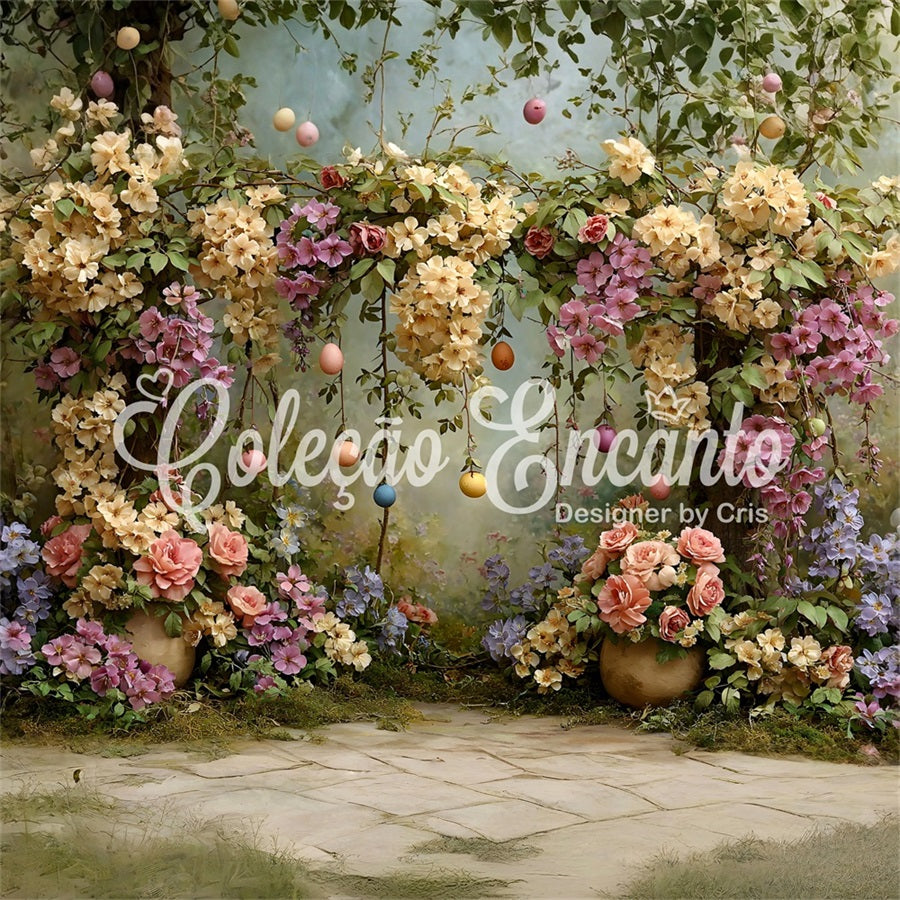 Easter Vintage Floral Backdrop Flower Arch Egg Garland Photography Backdrop Easter By Magali
