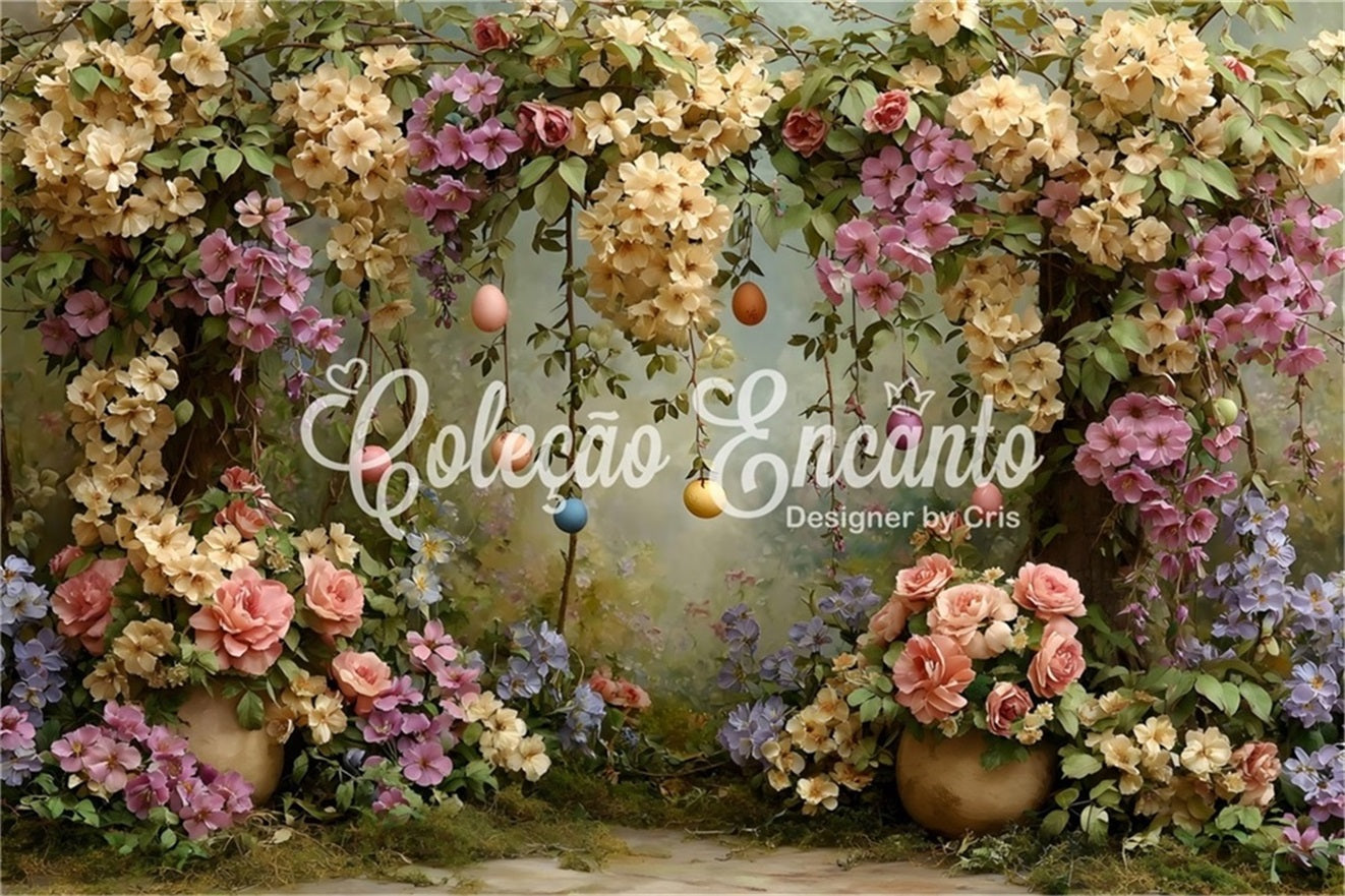 Easter Vintage Floral Backdrop Flower Arch Egg Garland Photography Backdrop Easter By Magali