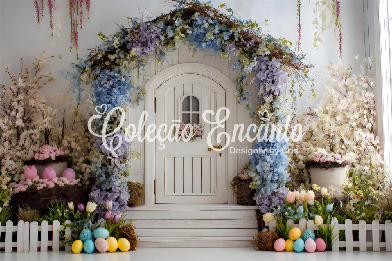 Easter Wreath Doorway Backdrop Blue Arch White Door Photography Backdrops Easter By Magali