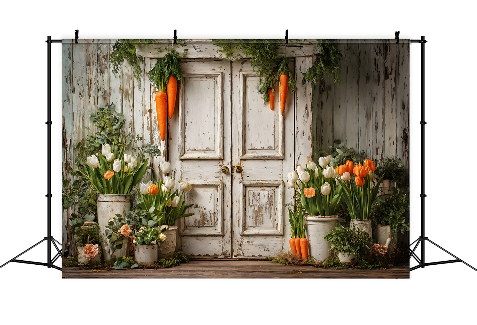 Easter Tulip Backdrop Rustic Carrot Door Blooms Easter Themed Backdrops By Magali