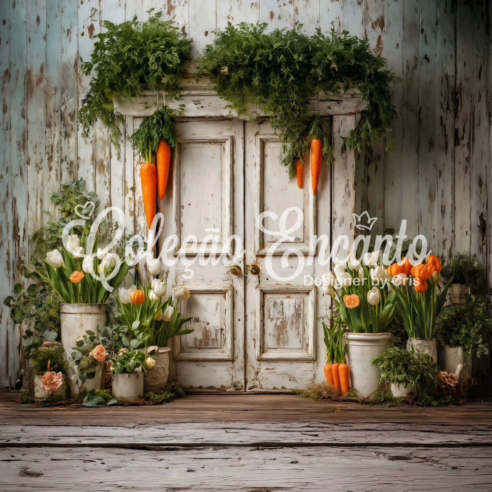Easter Tulip Backdrop Rustic Carrot Door Blooms Easter Themed Backdrops By Magali