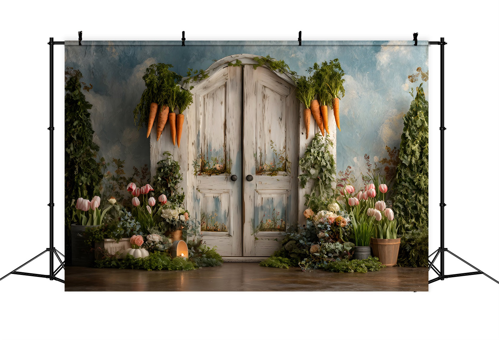 Easter Carrot Backdrop Arch Door Tulip Blooms Photo Shoot Easter Backdrop By Magali