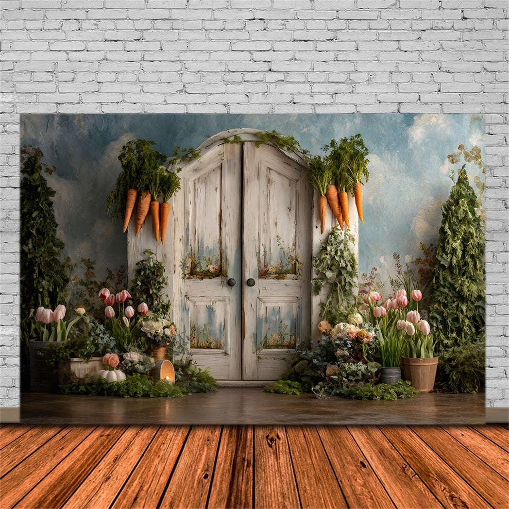 Easter Carrot Backdrop Arch Door Tulip Blooms Photo Shoot Easter Backdrop By Magali
