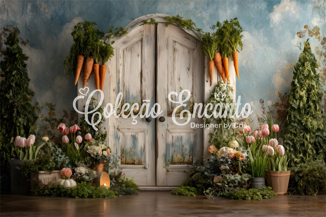 Easter Carrot Backdrop Arch Door Tulip Blooms Photo Shoot Easter Backdrop By Magali