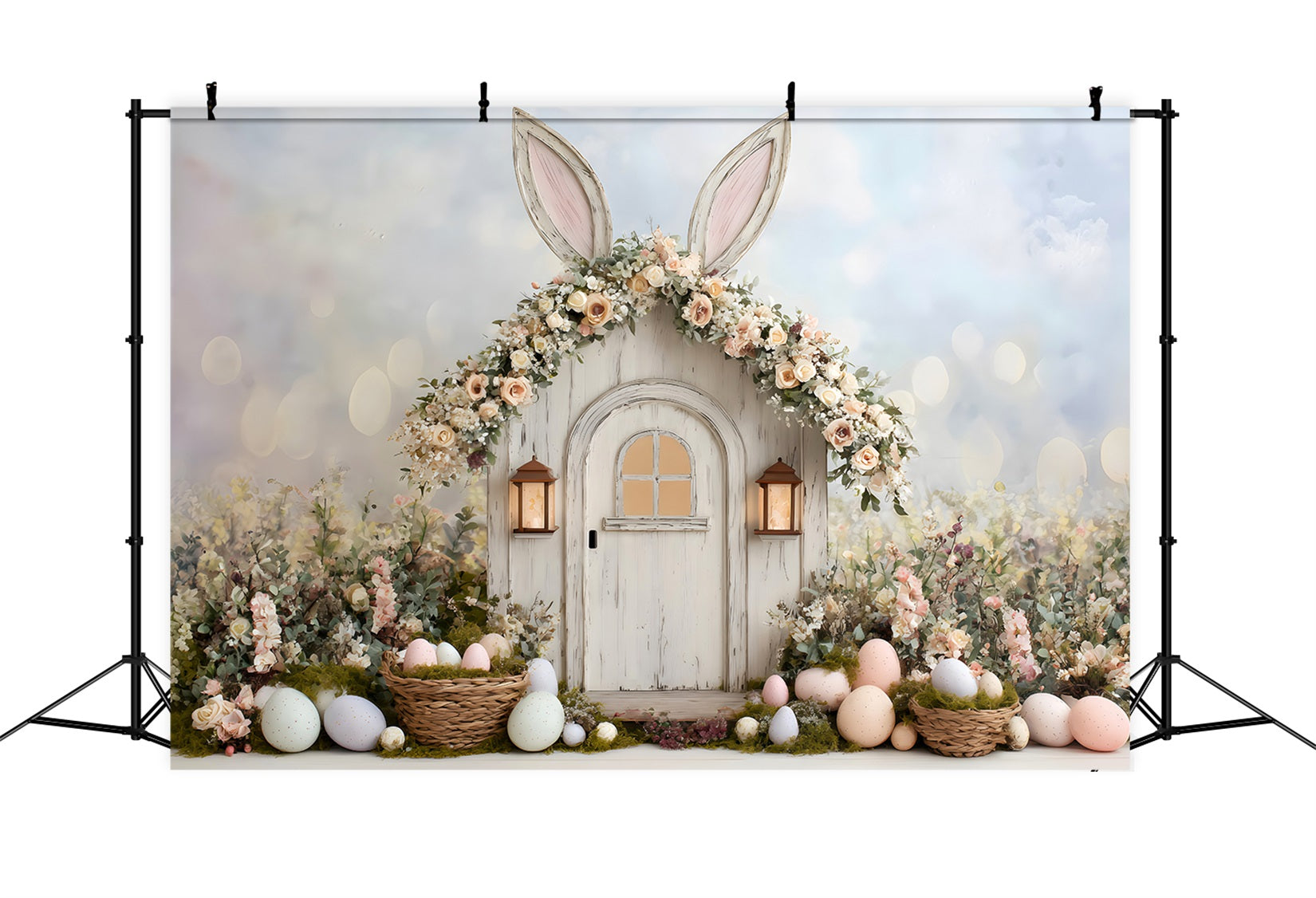 Egg Hunt Backdrop Ears Door Baskets Flower Easy Easter Backdrops By Magali