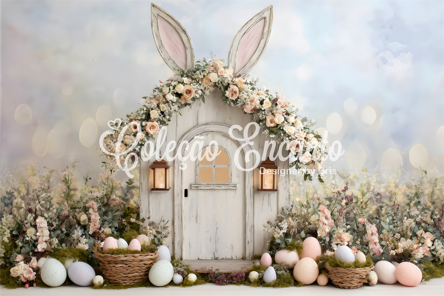 Egg Hunt Backdrop Ears Door Baskets Flower Easy Easter Backdrops By Magali