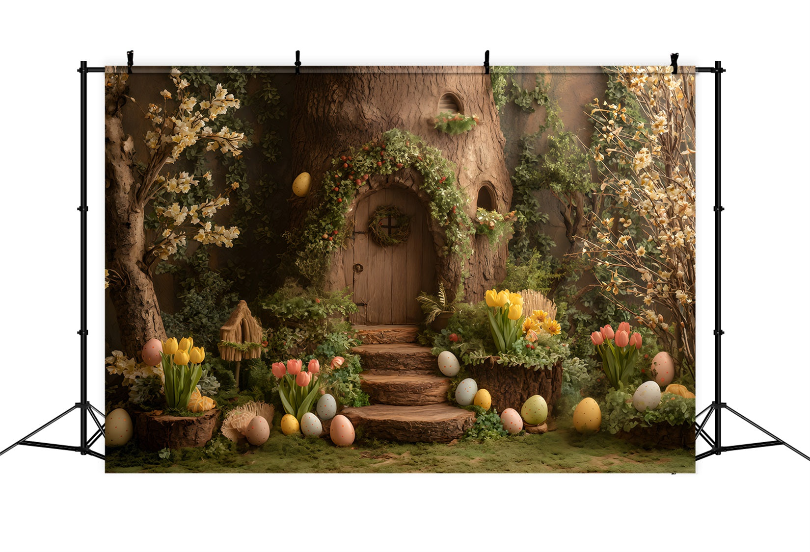 Bunny Burrow Backdrop Tree Door Egg Blooms Easter Pictures Backdrop By Magali