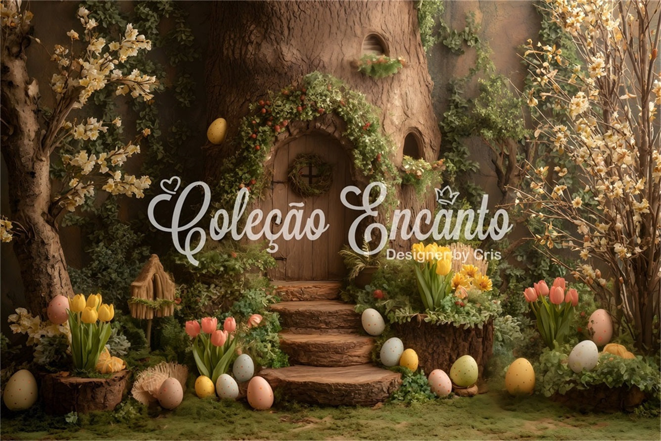 Bunny Burrow Backdrop Tree Door Egg Blooms Easter Pictures Backdrop By Magali