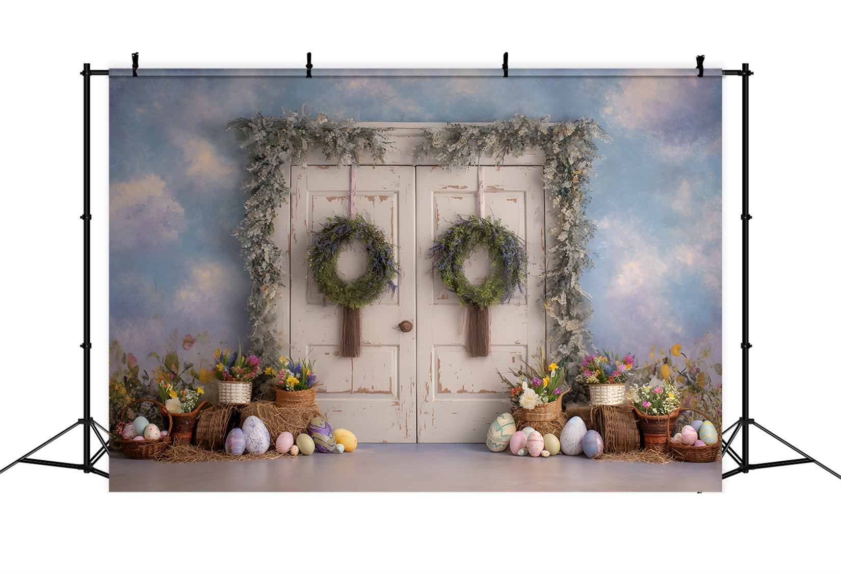 Easter Vintage Floral Backdrop Rustic Flower Door Egg Display Easter Backdrop By Magali