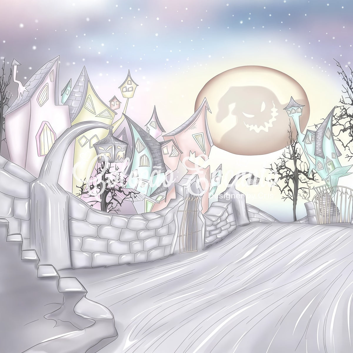 Newborn Photography Backdrop Haunted Village Crooked Moon Halloween Backdrops For Kids By Magali