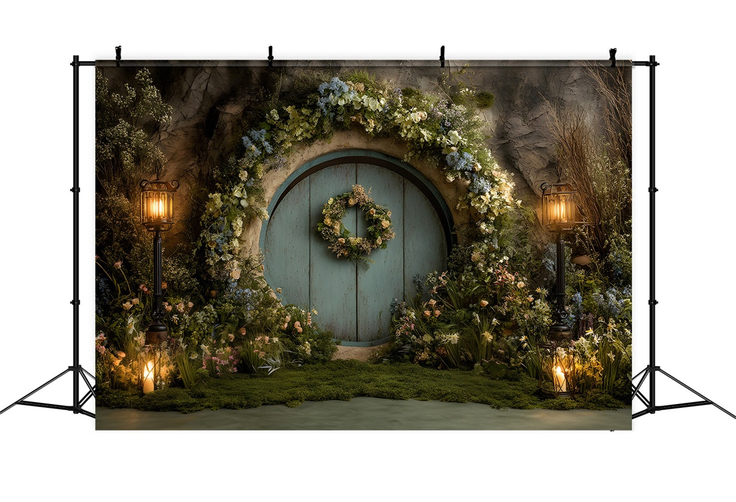 Easter Bunny Burrow Backdrop Enchanted Moss Door Lantern Glow Easter Photo Backdrops By Magali