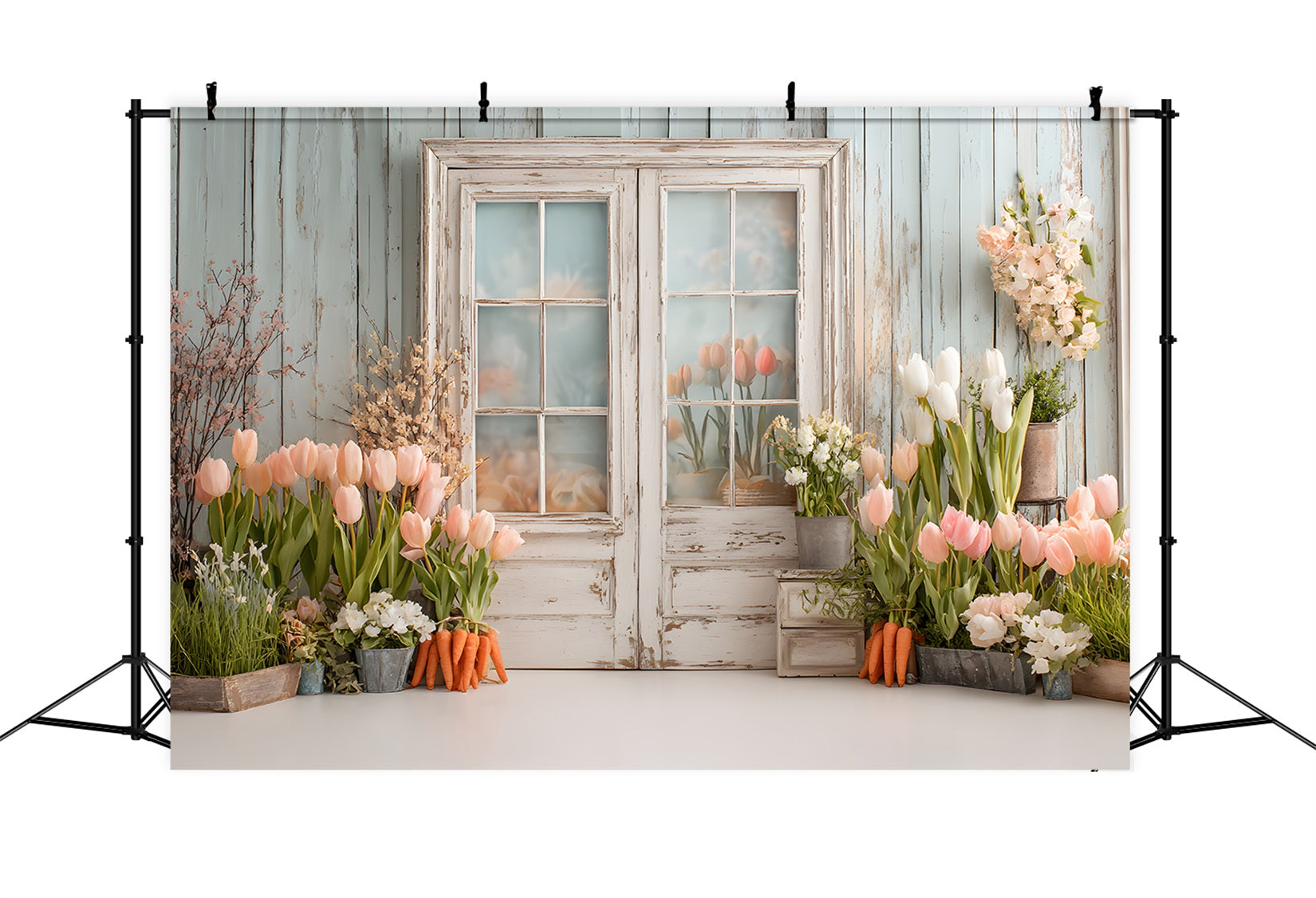 Easter Tulip Backdrop Vintage Window Garden Charm Easter Photography Backdrops By Magali