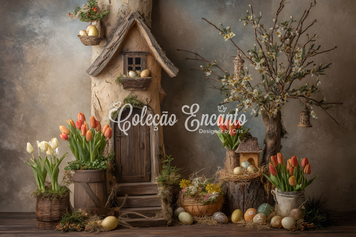 Easter Tulip Backdrop Rustic Cottage Nest Flower Easter Photoshoot Backdrop By Magali