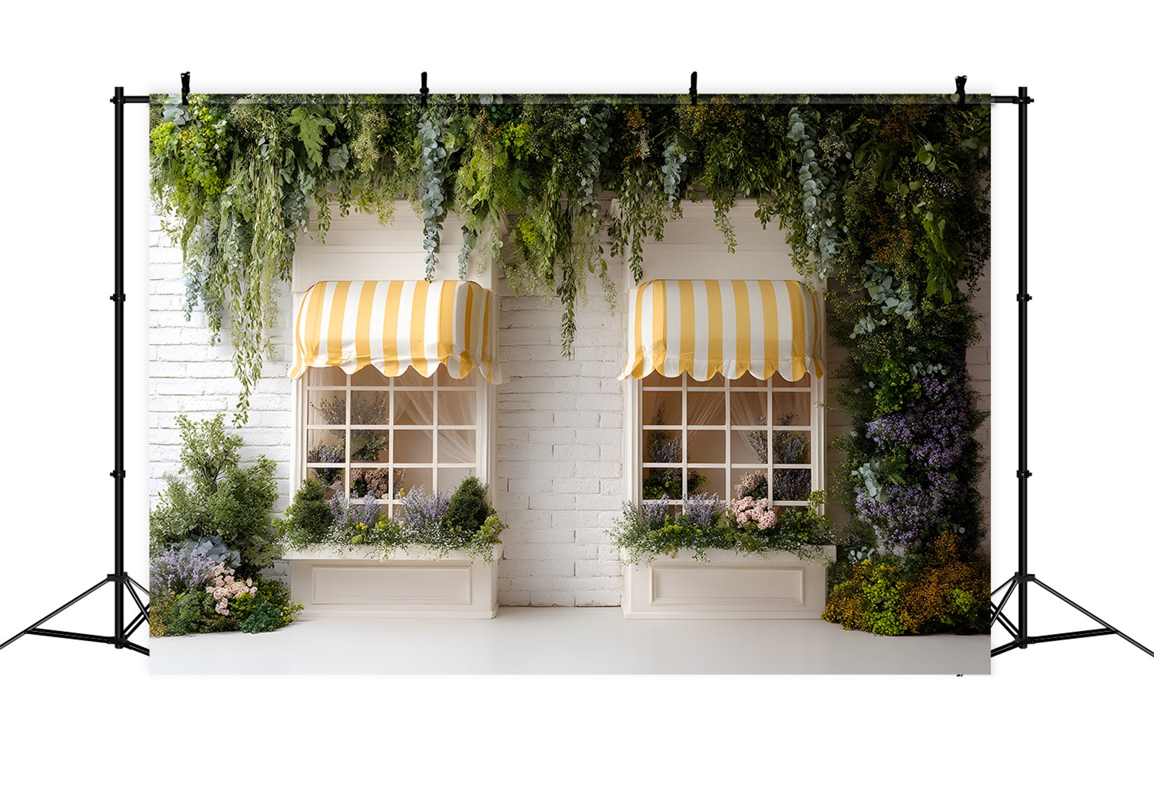 Easter Spring Backdrop Striped Yellow Awning Garden Windows Easter Picture Backdrop By Magali